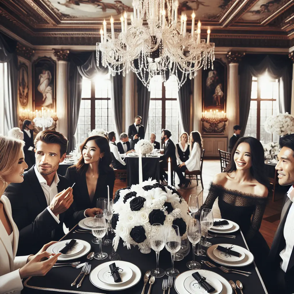 Elegant Black and White Wedding Rehearsal Dinner Inspiration